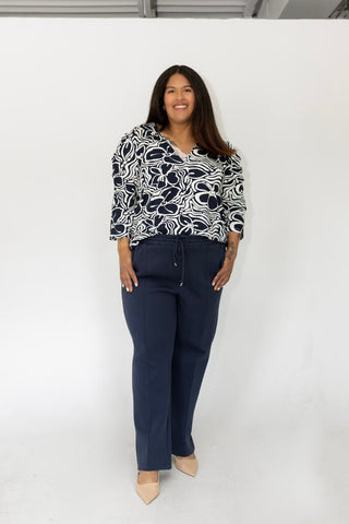 Navy Floral Puff Sleeve Tunic Blouse - Love Marlow