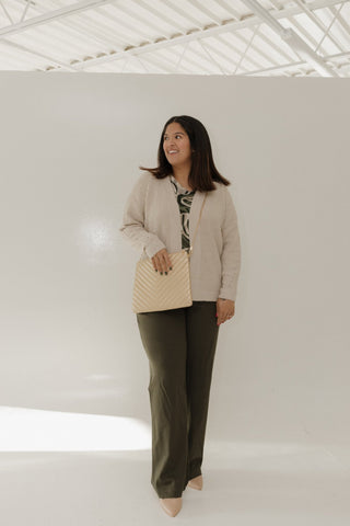 Olive Swirl Print Knit Top – V - Neck Long Sleeve - Love Marlow