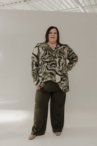 Olive Swirl V - Neck Tunic Tee – Long Sleeve - Love Marlow