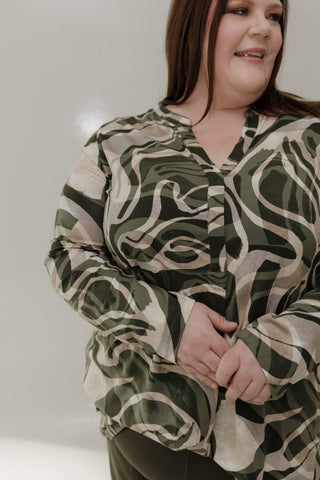 Olive Swirl V - Neck Tunic Tee – Long Sleeve - Love Marlow