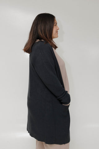 Open Front Half Ribbed Cardigan – Dark Navy - Love Marlow