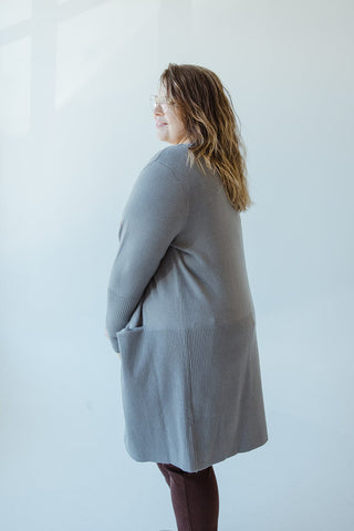 OPEN FRONT HALF RIBBED CARDIGAN IN STEEL GREY - 18 - Love Marlow