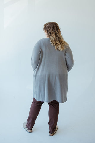 OPEN FRONT HALF RIBBED CARDIGAN IN STEEL GREY - 18 - Love Marlow