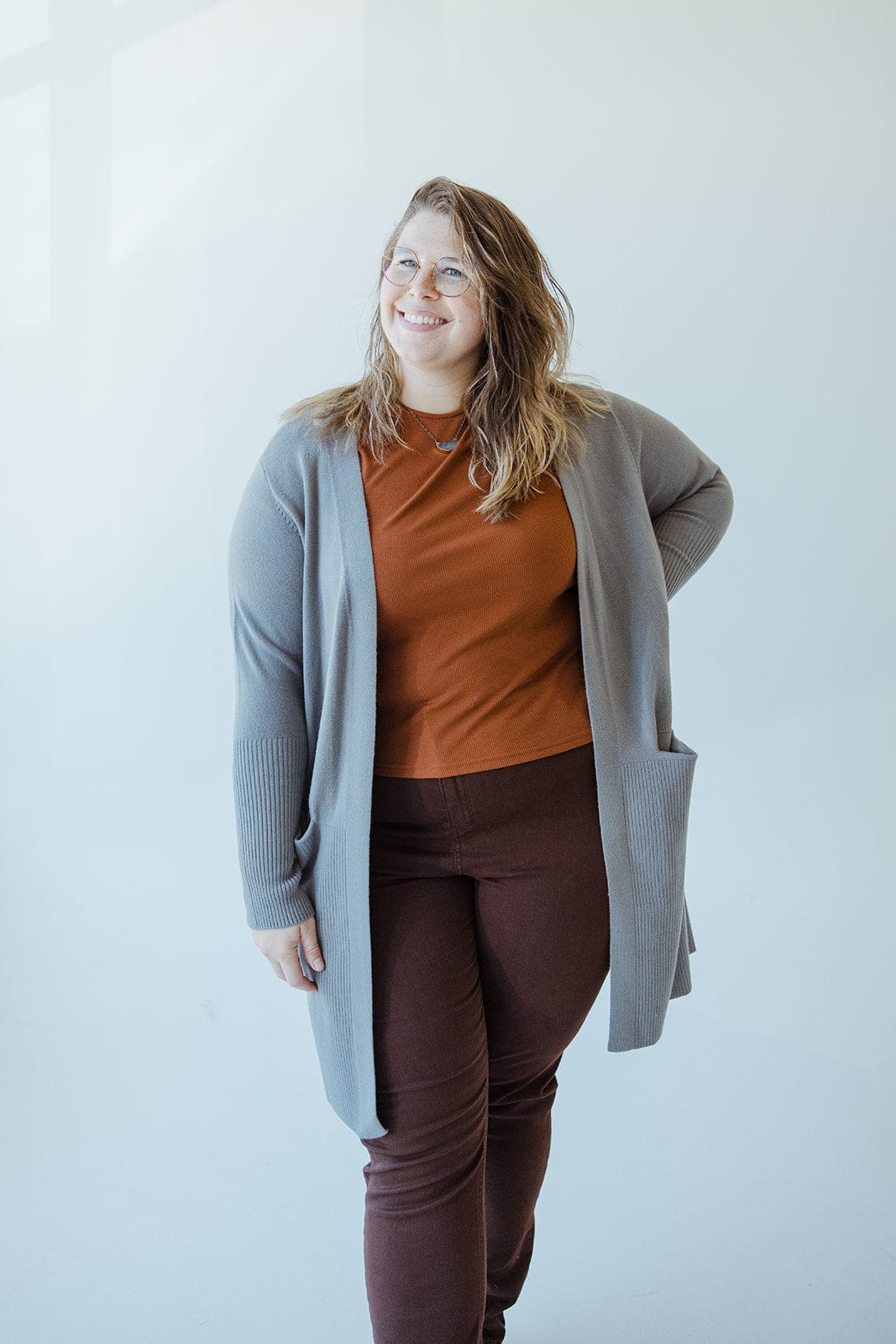 OPEN FRONT HALF RIBBED CARDIGAN IN STEEL GREY - 18 - Love Marlow