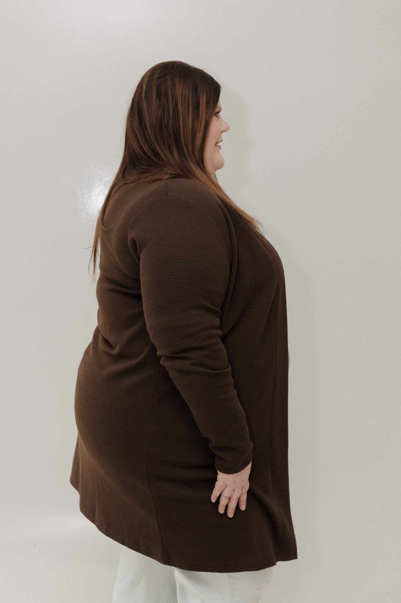 OPEN FRONT HORIZONTAL TEXTURED CARDIGAN – CHATEAU BROWN - Love Marlow