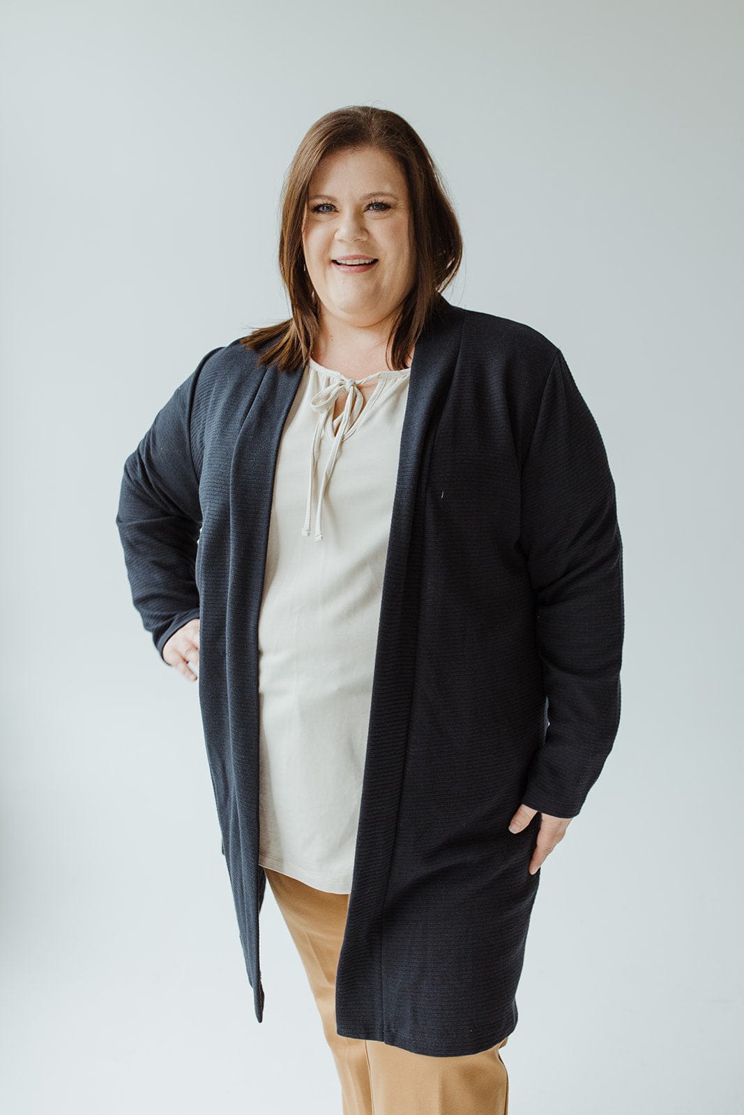 OPEN FRONT HORIZONTAL TEXTURED CARDIGAN IN MIDNIGHT NAVY - Love Marlow