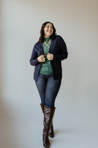 OPEN KNIT CARDIGAN IN NAVY - Love Marlow