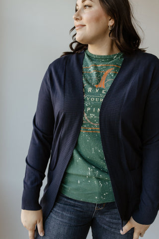 OPEN KNIT CARDIGAN IN NAVY - Love Marlow
