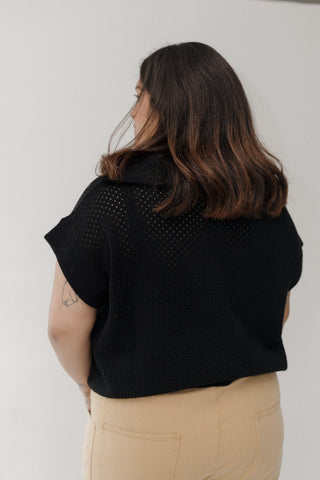 Open Weave Knit Half - Zip Sweater - Black - Love Marlow