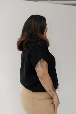 Open Weave Knit Half - Zip Sweater - Black - Love Marlow
