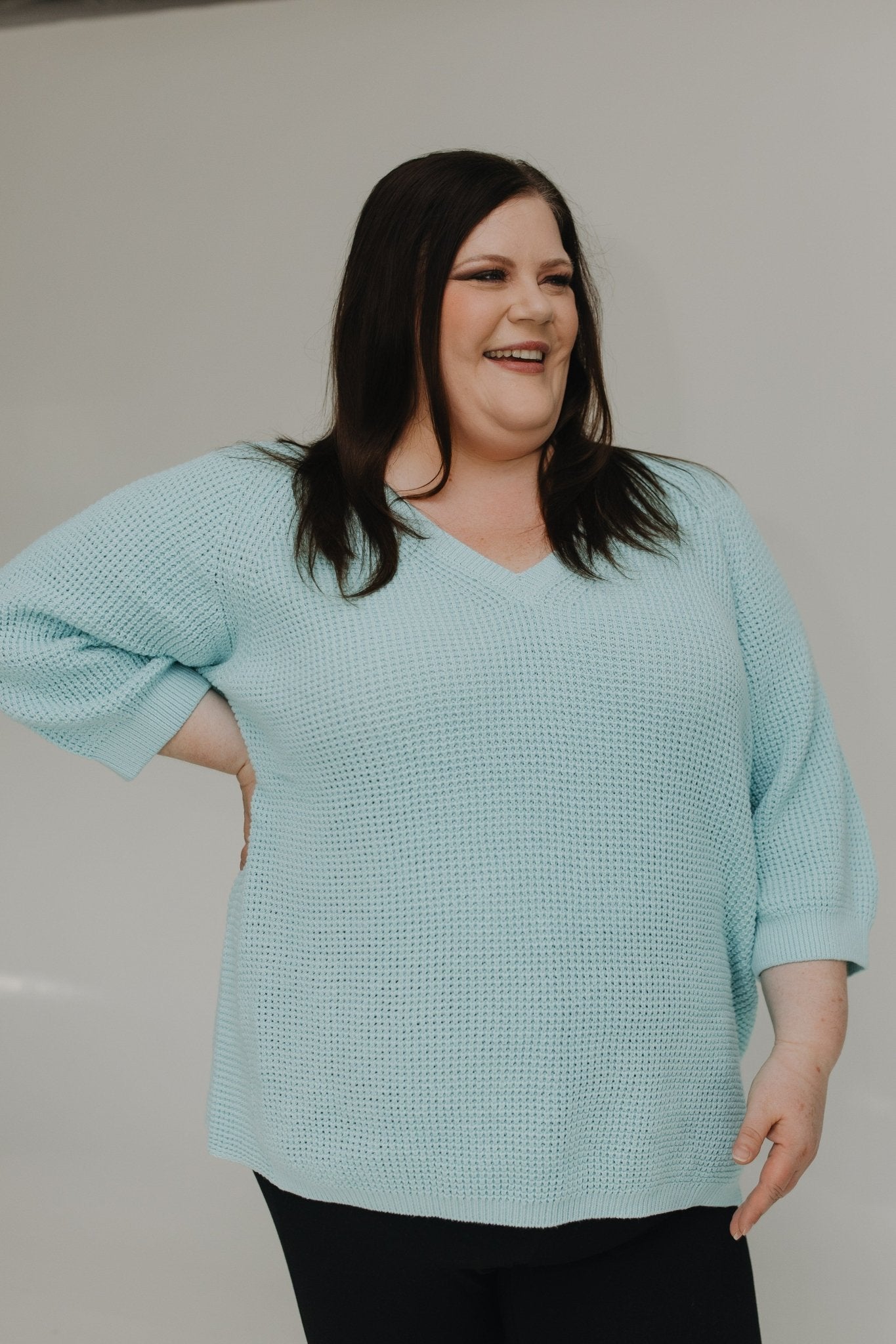 OPEN WEAVE SWEATER IN BEACH GLASS - Love Marlow