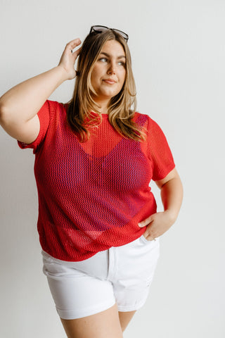 OPEN WEAVE SWEATER IN CALIENTE - Love Marlow