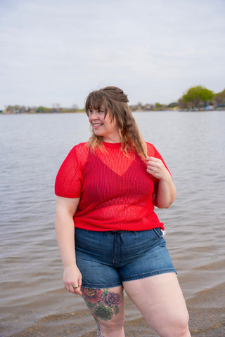 OPEN WEAVE SWEATER IN CALIENTE - Love Marlow