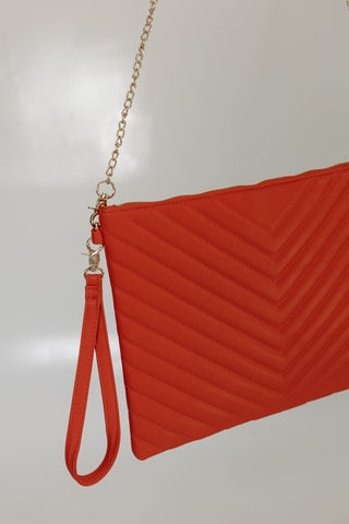 ORANGE QUILTED LAPTOP SLEEVE CROSSBODY FAUX LEATHER WITH GOLD CHAIN STRAP LIGHTWEIGHT & STYLISH - Love Marlow