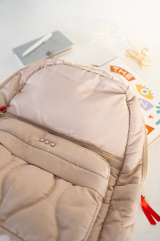 Organized Puffer Nylon Backpack in Sand - Love Marlow