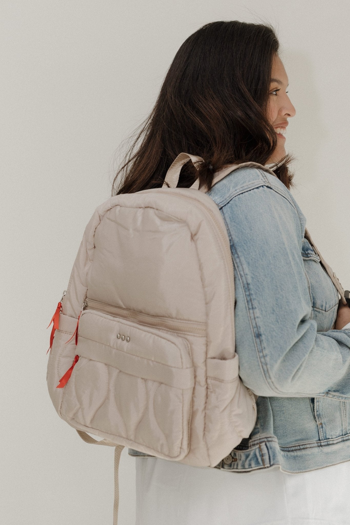 Organized Puffer Nylon Backpack in Sand - Love Marlow