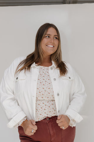 OVERSIZED CROPPED DENIM JACKET IN ECRU - Love Marlow