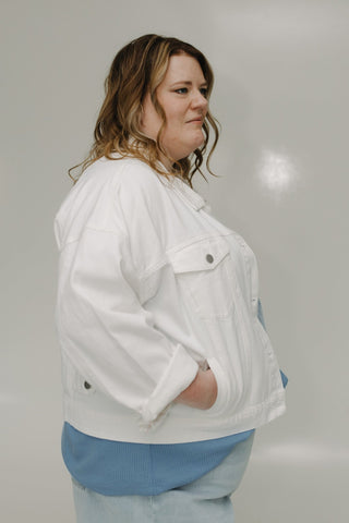 OVERSIZED CROPPED DENIM JACKET IN ECRU - Love Marlow