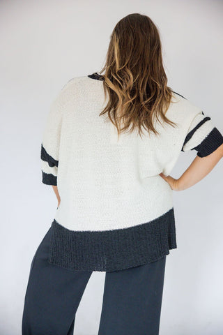 Oversized Popcorn Knit Striped Cardigan – Ivory & Black - Love Marlow