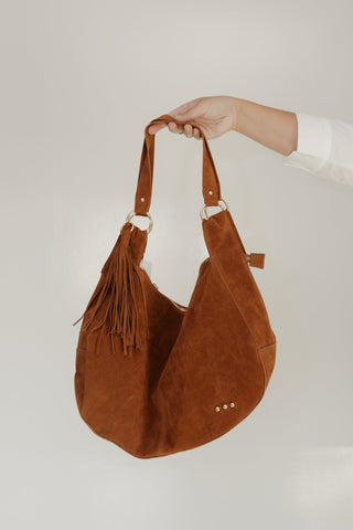 OVERSIZED SUEDE HOBO SHOULDER BAG WITH TASSEL - Love Marlow