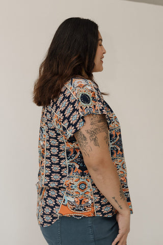 Paisley Flutter Sleeve Resort Blouse – Deep Navy - Love Marlow