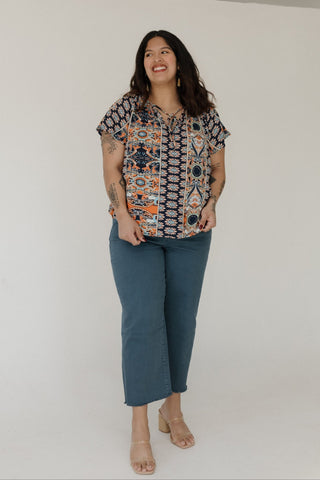 Paisley Flutter Sleeve Resort Blouse – Deep Navy - Love Marlow