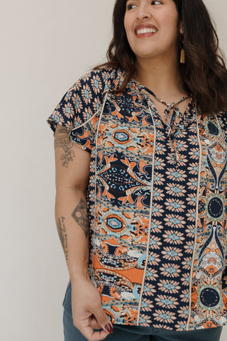 Paisley Flutter Sleeve Resort Blouse – Deep Navy - Love Marlow