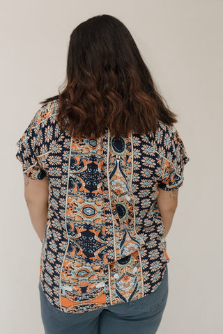 Paisley Flutter Sleeve Resort Blouse – Deep Navy - Love Marlow