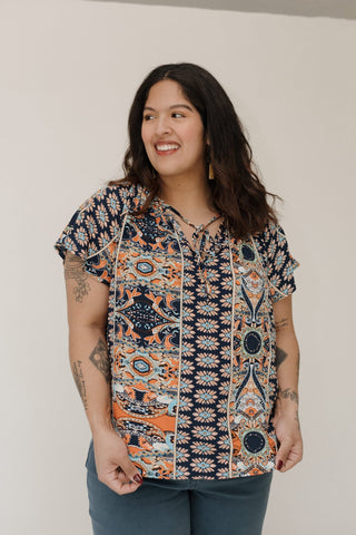 Paisley Flutter Sleeve Resort Blouse – Deep Navy - Love Marlow