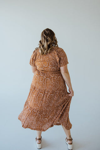 PAISLEY MIDI - LENGTH DRESS WITH RUFFLE DETAIL - L - Love Marlow