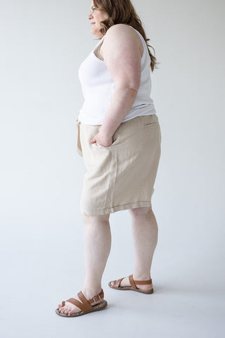 PAPERBAG WAIST LINEN BERMUDA SHORTS - Love Marlow