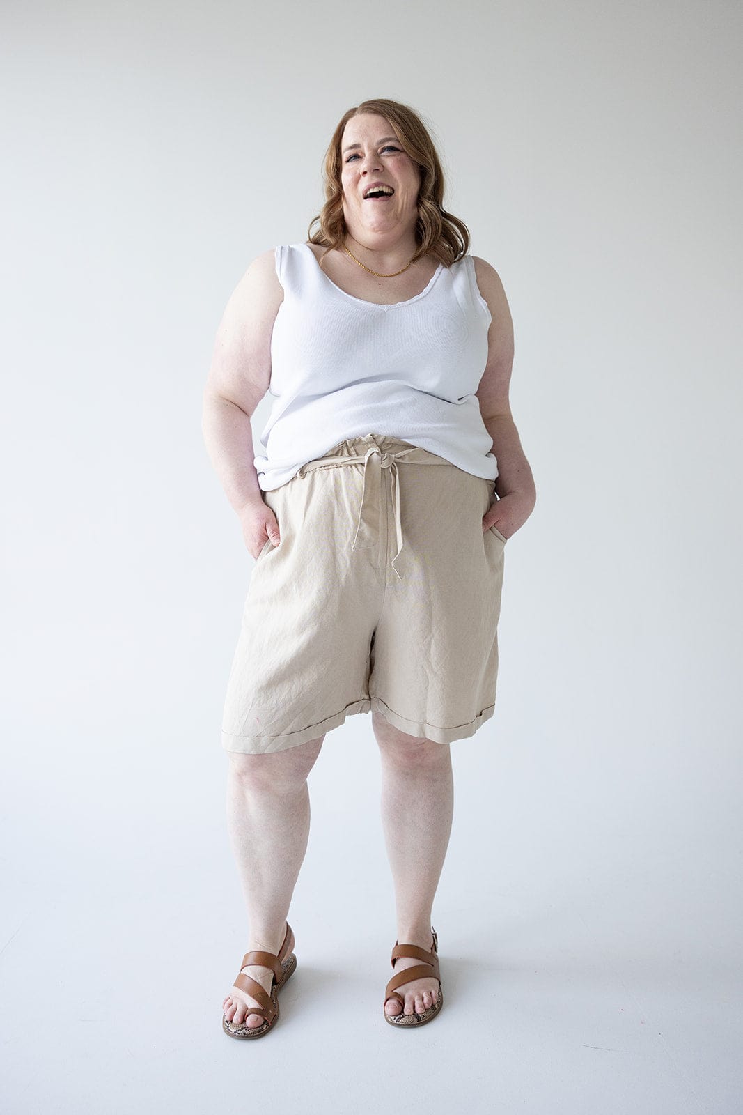 PAPERBAG WAIST LINEN BERMUDA SHORTS - Love Marlow