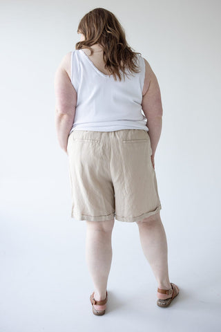 PAPERBAG WAIST LINEN BERMUDA SHORTS - Love Marlow