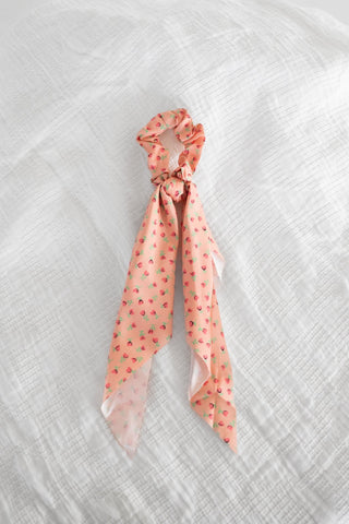 Peach Floral Long Bow Scrunchie | Romantic Ribbon Hair Tie - Love Marlow