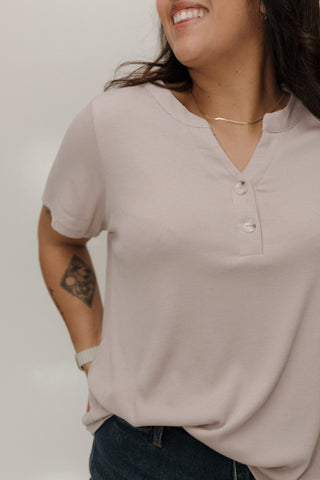 PEARL DOUBLE BUTTON RIBBED V - NECK BOYFRIEND TEE - Love Marlow