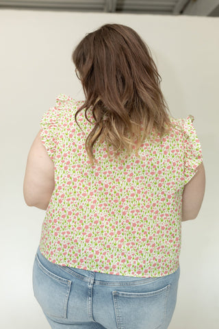 Pintuck Flutter Blouse in Bright Peony and Lime - Love Marlow