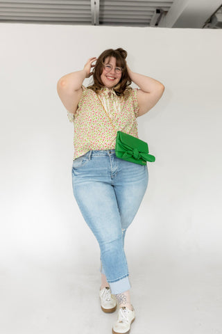 Pintuck Flutter Blouse in Bright Peony and Lime - Love Marlow