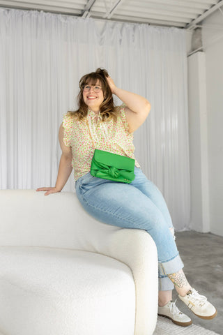 Pintuck Flutter Blouse in Bright Peony and Lime - Love Marlow