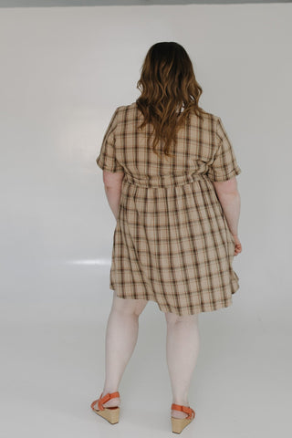 PLAID BUTTON FRONT DRESS IN WOVEN WICKER - Love Marlow