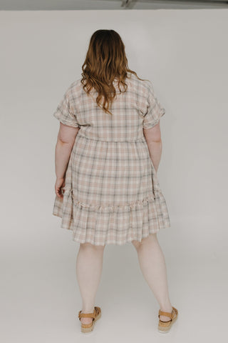 PLAID BUTTON FRONT DRESS WITH KICK HEM - Love Marlow