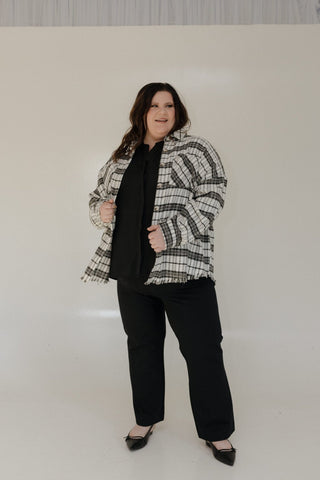 PLAID SHACKET WITH SHIMMER IN ECRU AND BLACK - Love Marlow