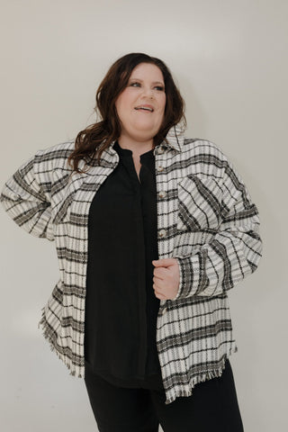PLAID SHACKET WITH SHIMMER IN ECRU AND BLACK - Love Marlow