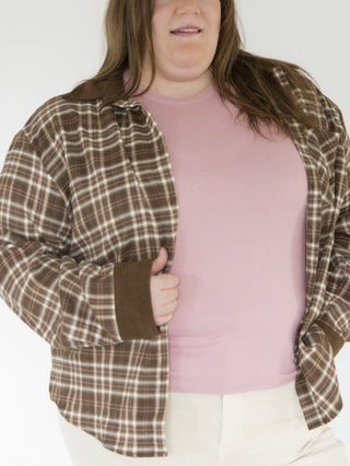 Long Sleeve Button Down Plaid Top – Brown