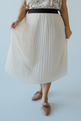 PLEATED MIDI LENGTH CHIFFON SKIRT IN TAUPE - 1x - Love Marlow