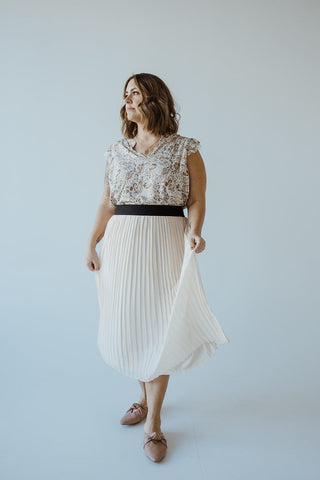 PLEATED MIDI LENGTH CHIFFON SKIRT IN TAUPE - 1x - Love Marlow