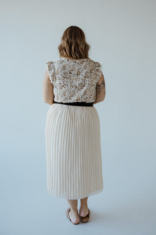 PLEATED MIDI LENGTH CHIFFON SKIRT IN TAUPE - 1x - Love Marlow
