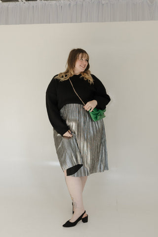PLEATED MIDI SKIRT IN METALLIC SILVER - Love Marlow