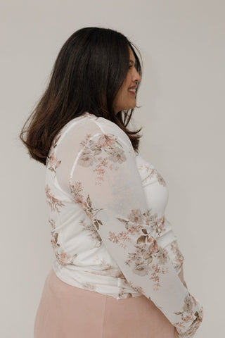 Plus Size Sheer Mesh Long - Sleeve Top – Vintage Floral Print Layering Top - Love Marlow