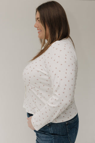 Pointelle Button Front Cardigan – Mauve Bows - Love Marlow