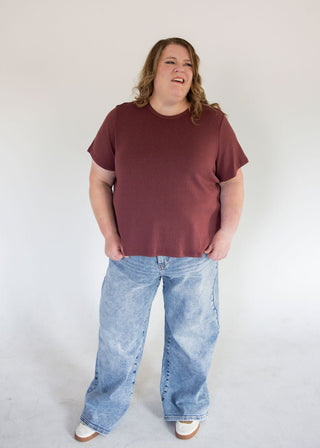 Pointelle Texture Tee – Black Cherry - Love Marlow